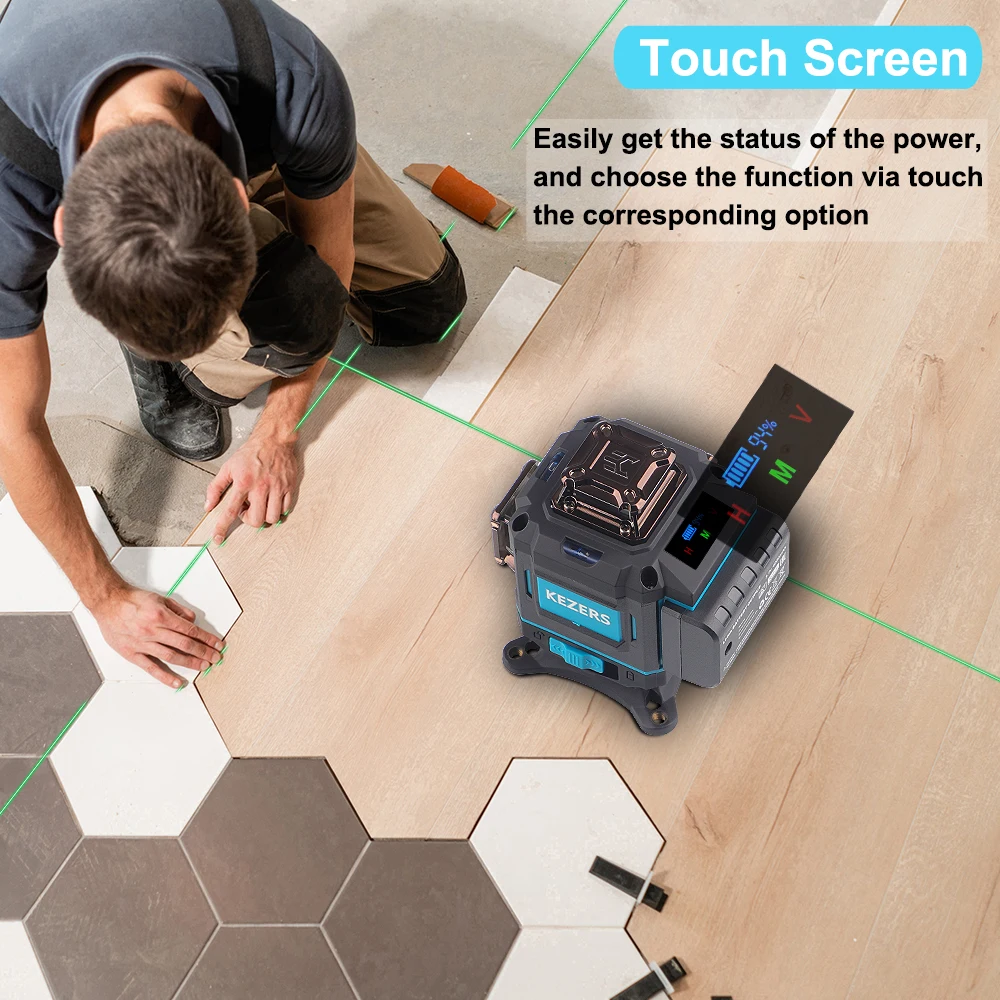 Imagem -06 - Kezers-display Nível Laser Verde com Mala de Controle Remoto Bateria Li-ion 16 Linhas 4d 360 Kl4d03g 4000mah 1m Tripé