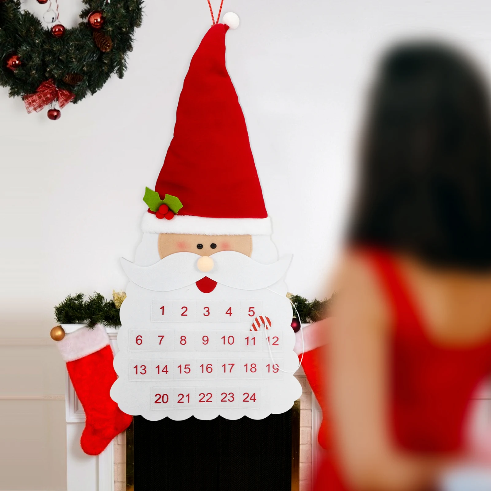 

3D Felt Santa Advent Calendar Holiday Countdown Wall Hanging With 24 Days Pockets Reusable Xmas Wall Calendar Easy