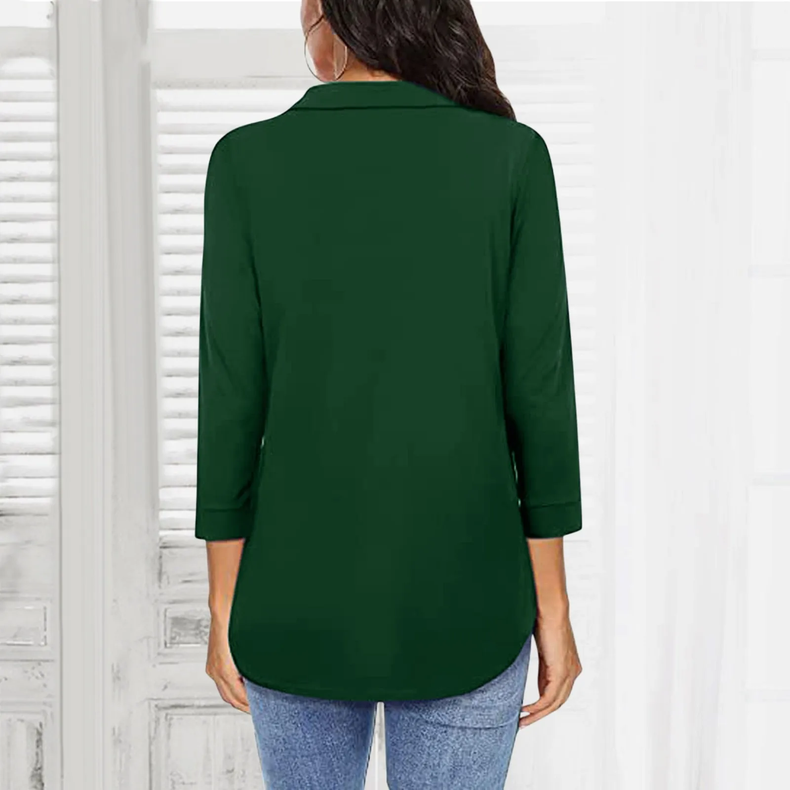 Fashion Women V Neck Blouse 3/4 Sleeves Top Shirt Casual Tunic Blouse Work Shirt Casual Soft Elegant Female Office Shirts