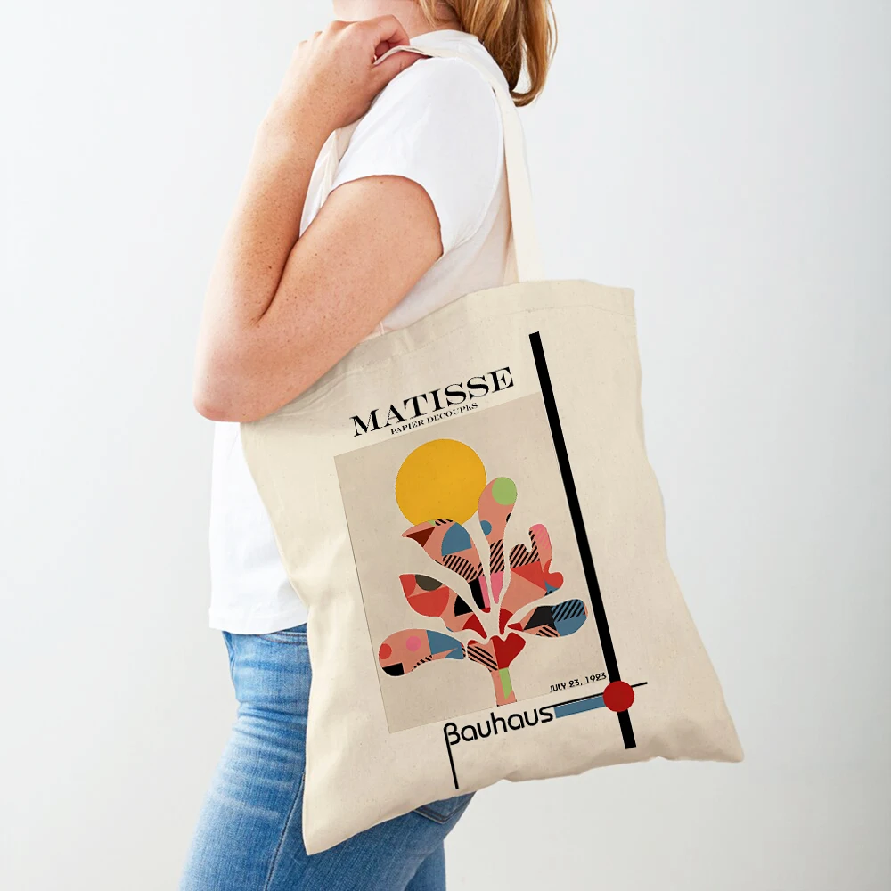 Bauhaus Flowers Matisse Color Block Characters Women Shopper Bag Reusable Tote Lady Handbag Casual Canvas Shopping Bags