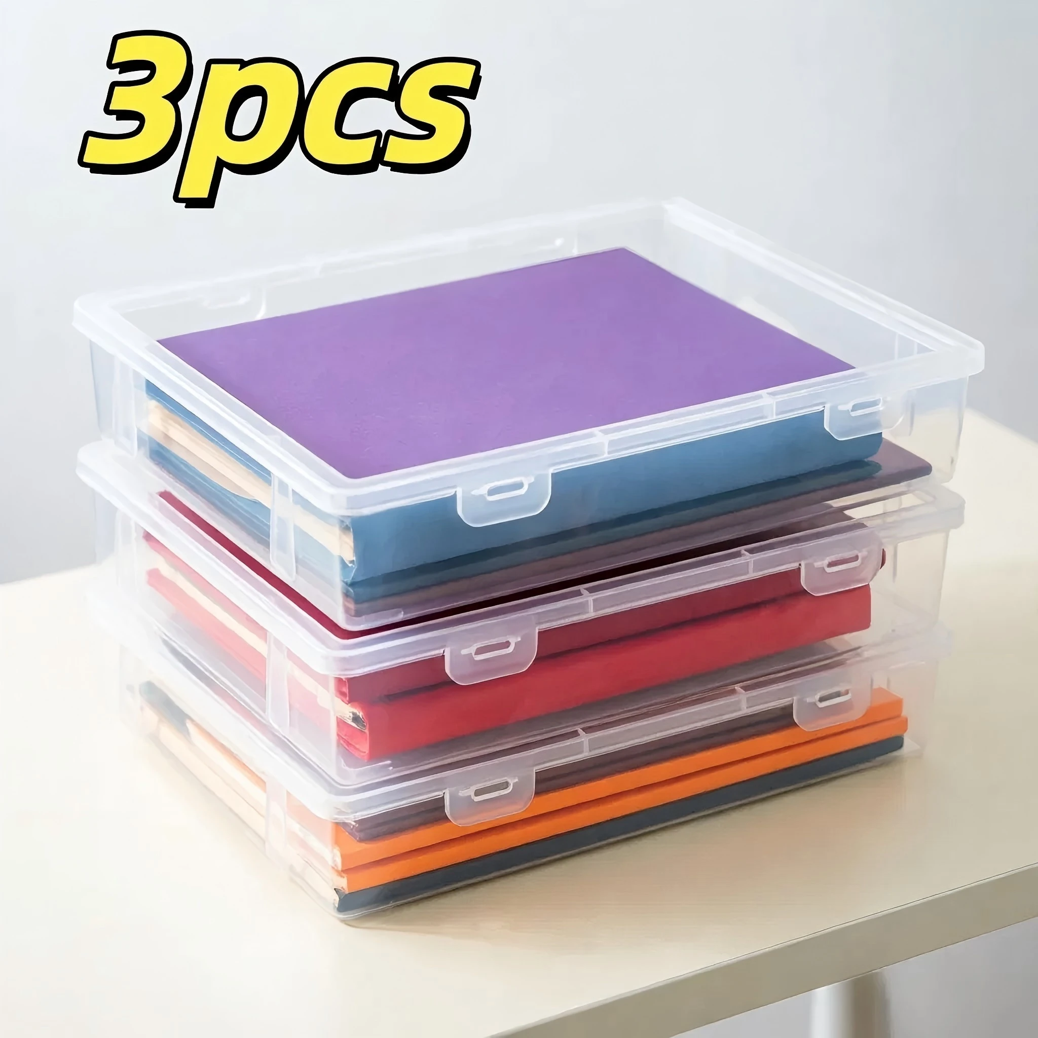 3-Piece A5 Transparent Plastic Storage Box Set Durable Rectangular with Lid Large Capacity Desktop Accessory Organizer