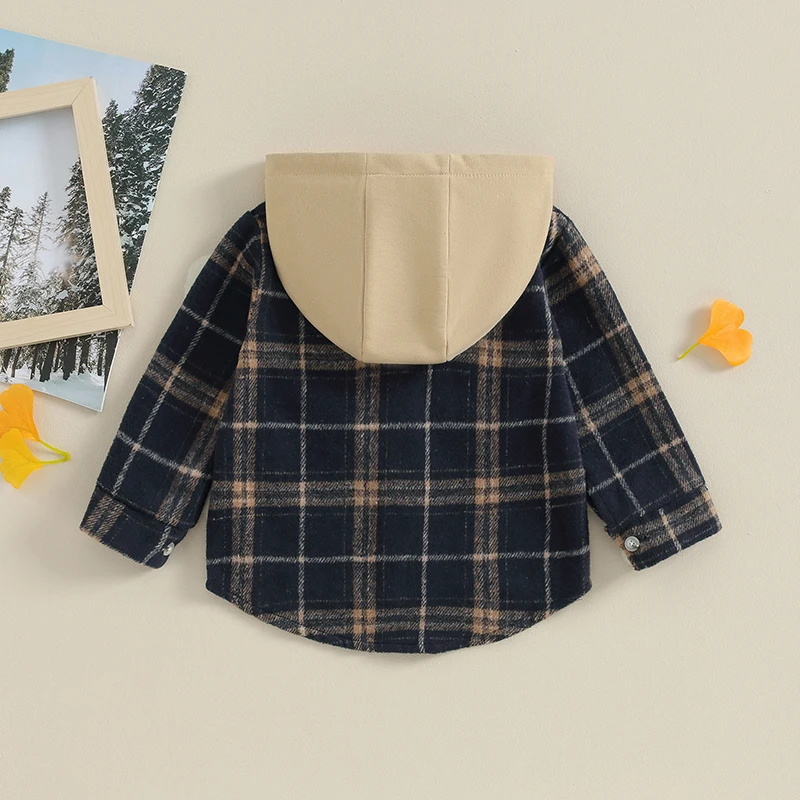 Tregren Toddler Baby Boys Girls Plaid Jacket Autumn Winter Casual Hooded Coat Long Sleeve Button Down Plaid Outwear with Pockets