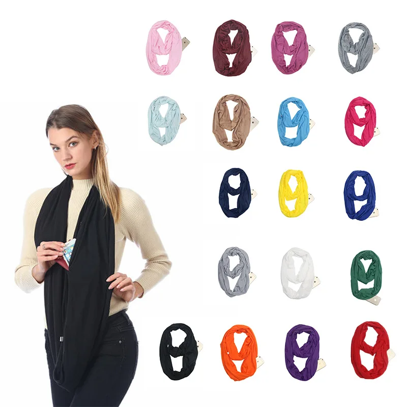 

Storage Zipper Pocket Scarf Solid Color Unlimited Scarf Pocket Scarf Women's Sciarpe Scarf Bag Scarf Scarves 4w942
