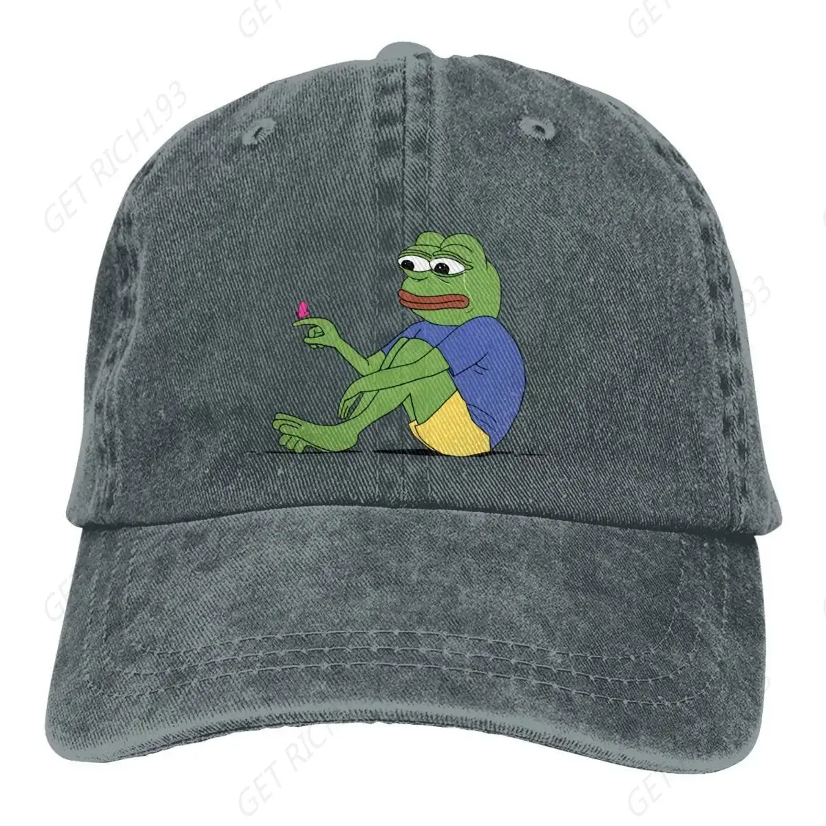 

Denim Cap Color Dad Hats Frog Landing On Women'S Hat Sun Visor Baseball Caps Pepe Frog Animal Peaked Cap