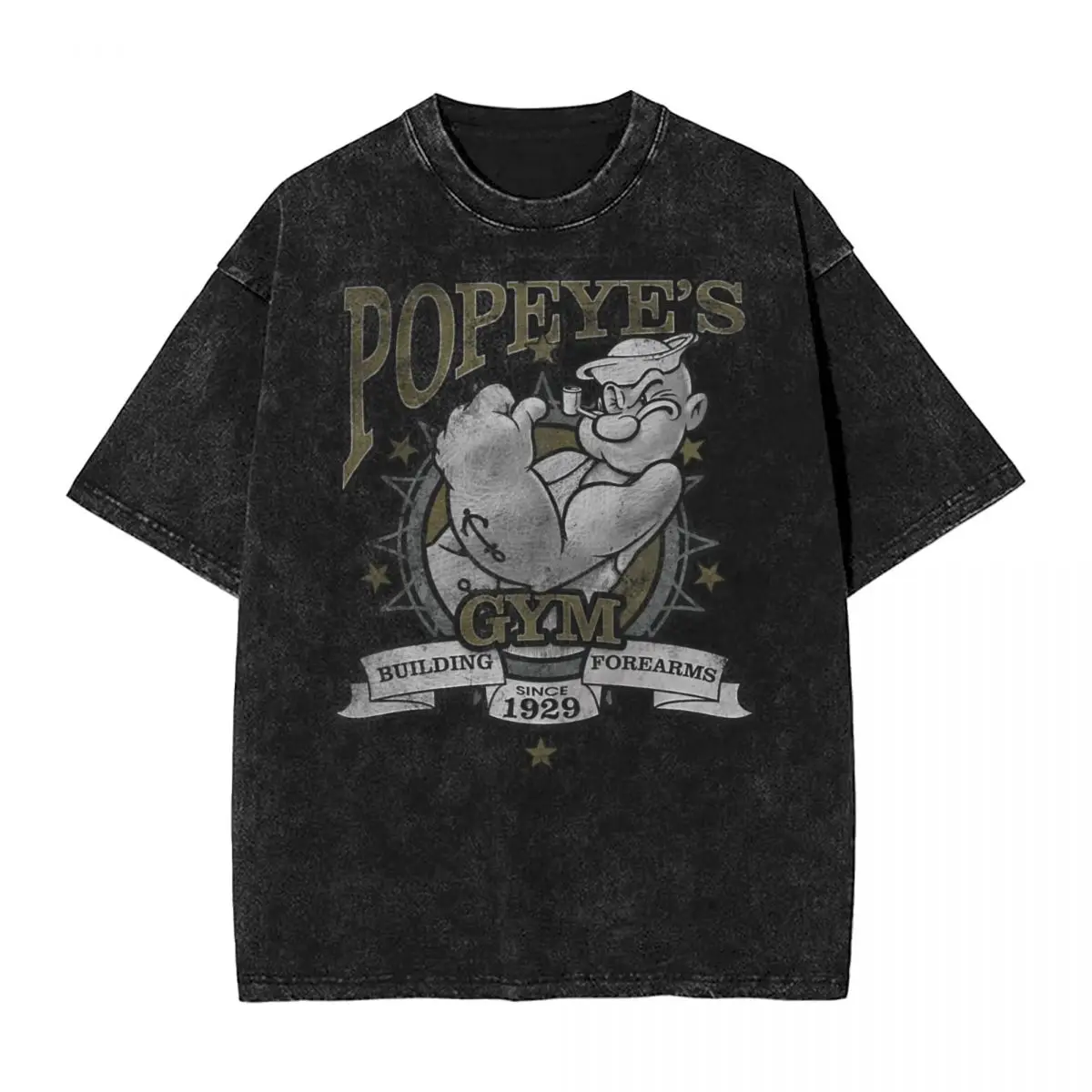 Popeyes Forearms T Shirts Hip Hop Washed Short Sleeve Harajuku T-Shirts Novelty for Men Women Tops Streetwear Printed Tee Shirt