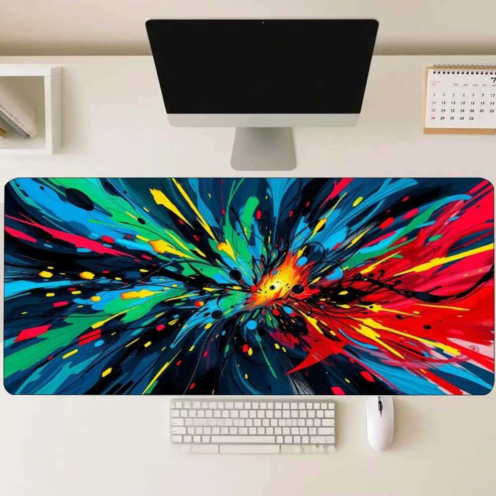 Rainbow Psychedelic Swirl Tunnel Trippy Neon Abstract Vortex Gaming Mousepad, Large Extended Non-Slip Rubber Desk Mat Soft