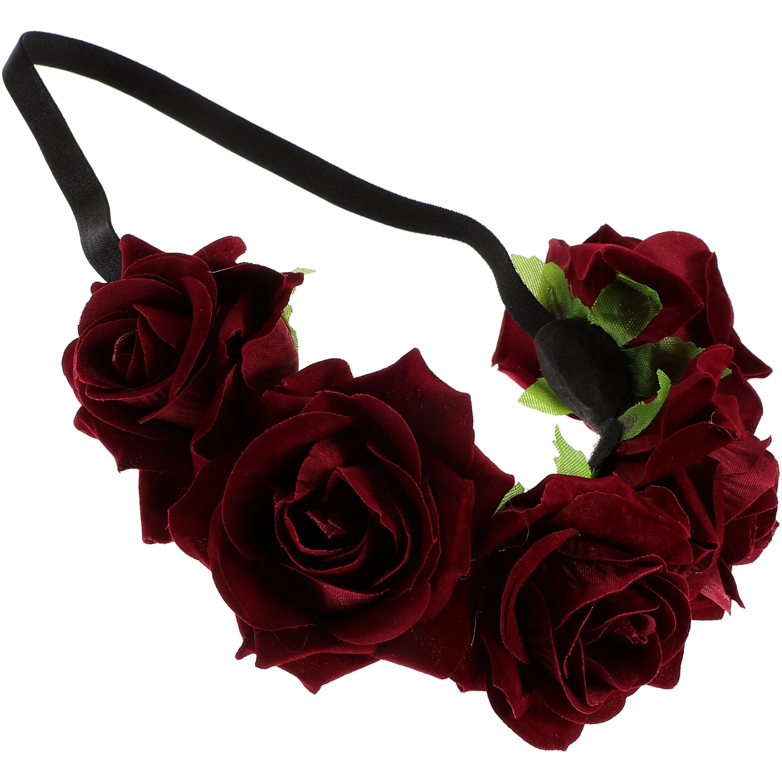 

7Cm Rose Flower Headband Beach Floral Hairband Wedding Bridal Accessories Photo Props Holiday Party Hair Decoration Dark Red