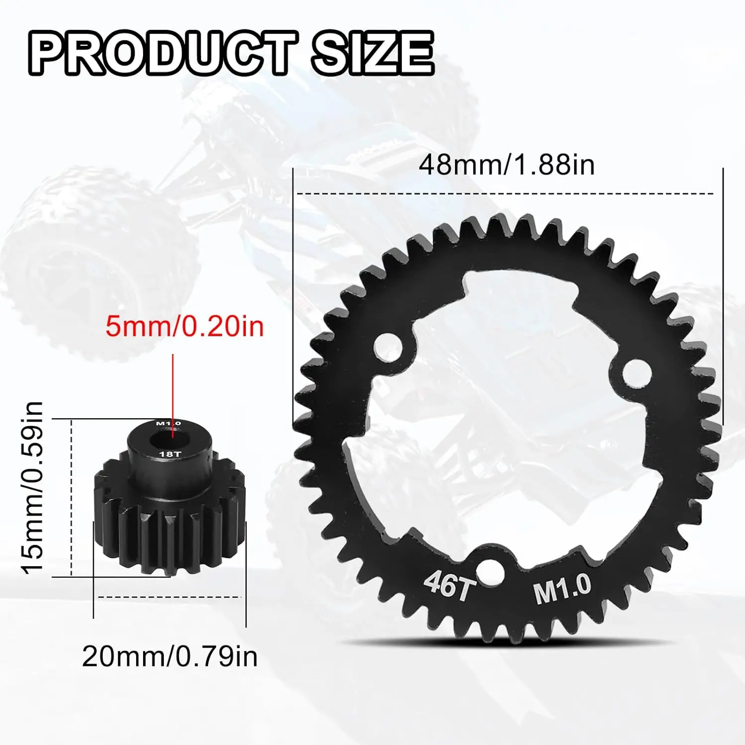 Steel 46T/50T/54T 1 Mod Hardened Spur Gear for Traxxas 1/5 X-Maxx 1/7 XO-1 1/10 Maxx/E-Revo 2.0 VXL Replace Stock Accessories