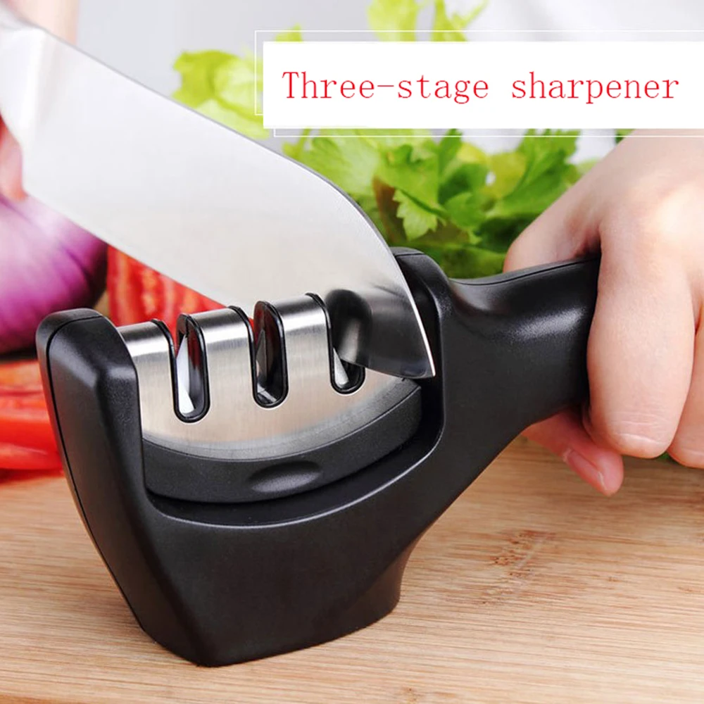 3 Stages Type Quick Knife Sharpener Sharpening Tool Handheld Multi-function with Non-slip Base Kitchen Knives Accessories Gadge