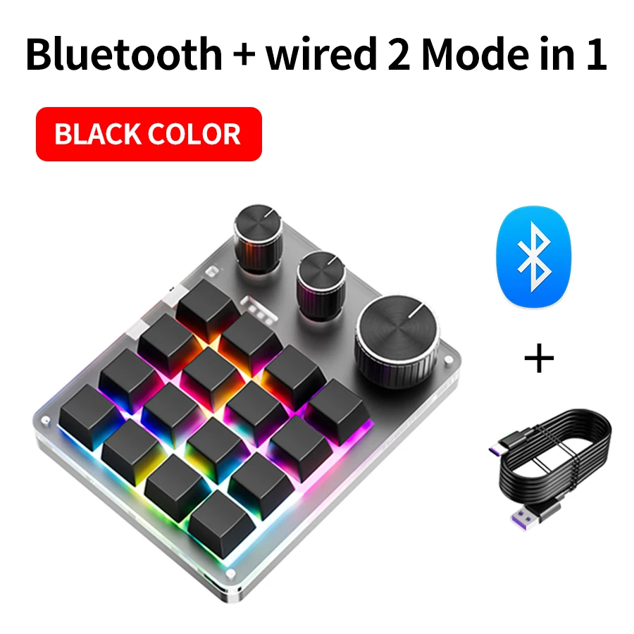 2.4G Aanpassen Bluetooth 3 modi USB Aangepast mechanisch toetsenbord met knop Volumeknop Knop Programmering Macro Gaming 16-toets