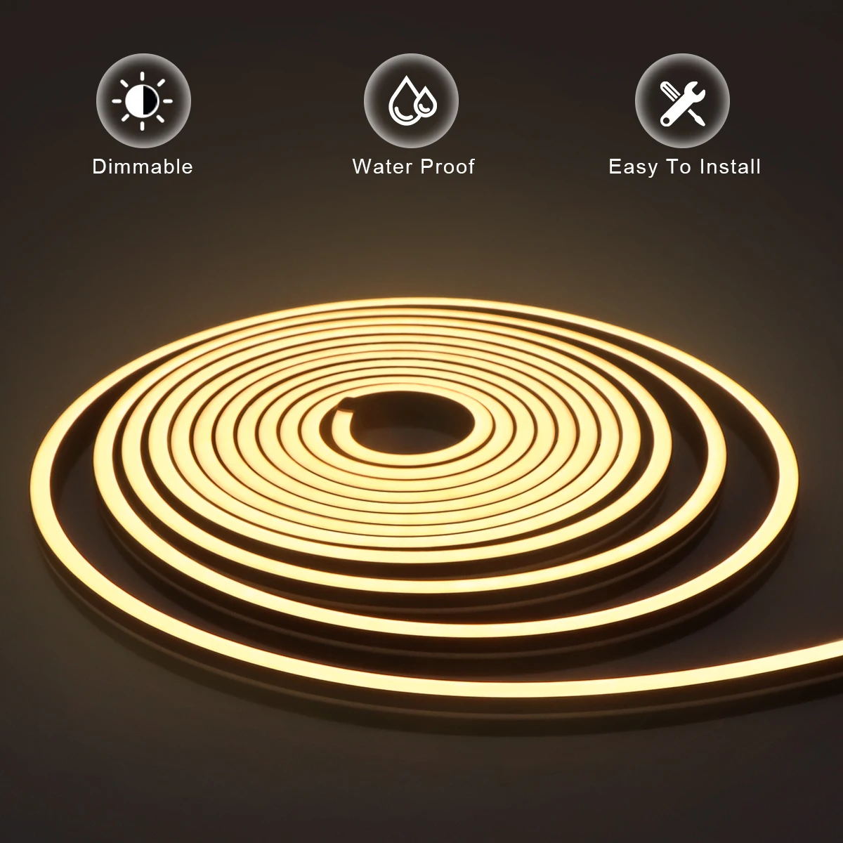 DC24V Neon LED Strip Light Black Back Waterproof Soft With Remote Control For Home Kitchen Cupboard Cabinet Closet Room Lighting