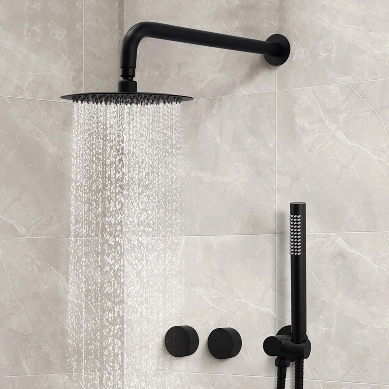 Factory Direct Sale Watermark Wall Mounted Hot Cold Tap Mixer Concealed Black Bathroom Faucets Shower Set Rain Shower Taps