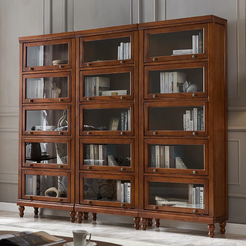 

Американский книжный шкаф из цельного дерева, свободная комбинация, простой, четыре, пятидверный шкафчик, европейский книжный шкаф со стеклянной дверью, книжная полка