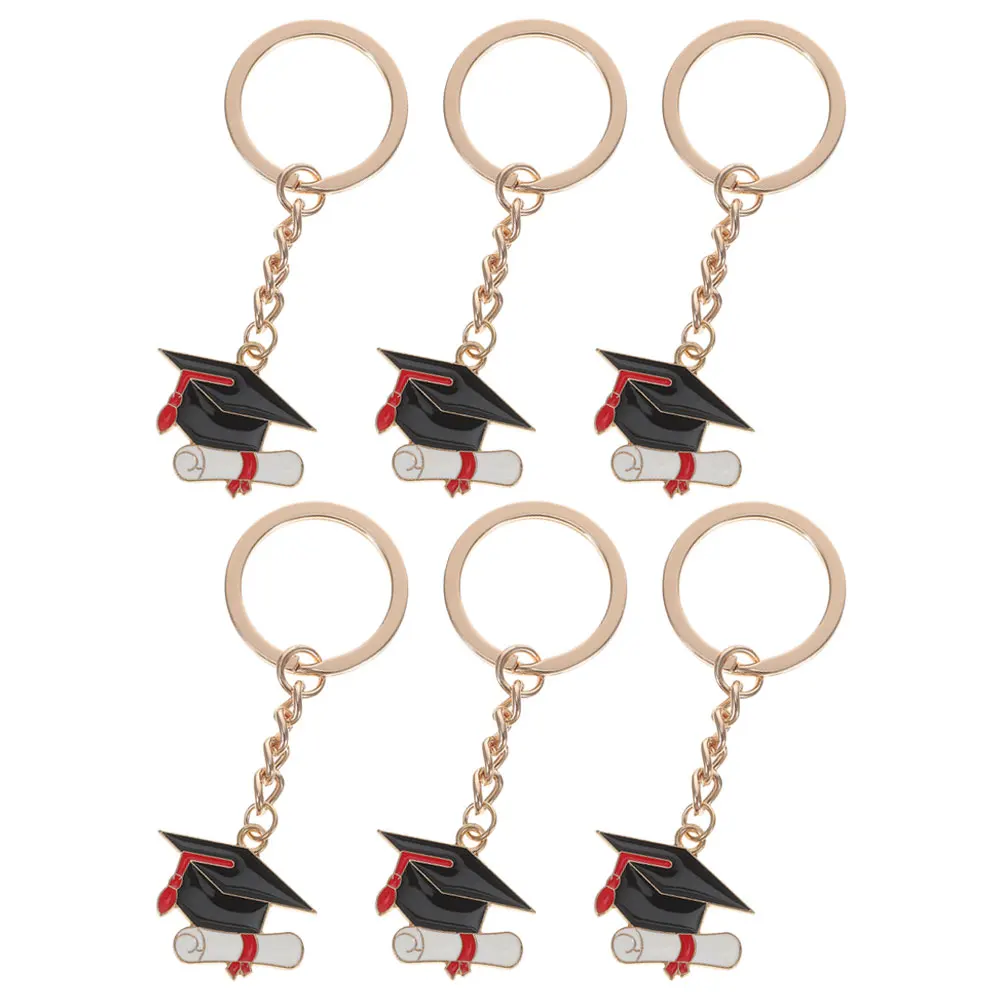 

6 Pcs Hat Keychain Zinc Alloy Graduation Gifts Bag Pendant Metal Charm Graduation Keychain Student Accessories