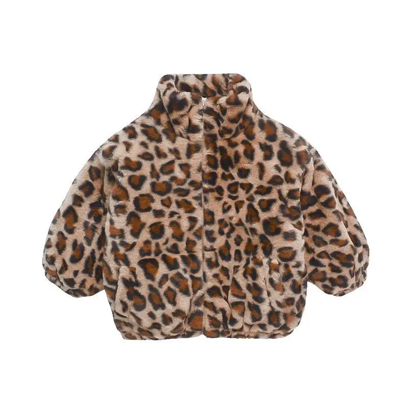 

2 3 4 5 6 Years Plush Baby Girls Jacket New Fashion Leopard Princess Outwear Autumn Winter Warm Faux Fur Coats For Girl Snowsuit