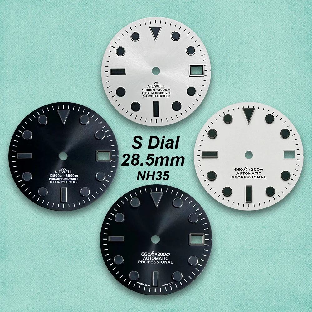 

28.5mm S Logo SUB Dial Suitable For NH35/36 Movement No Luminous Black Index Diving High Quality Watch Modification Accessories