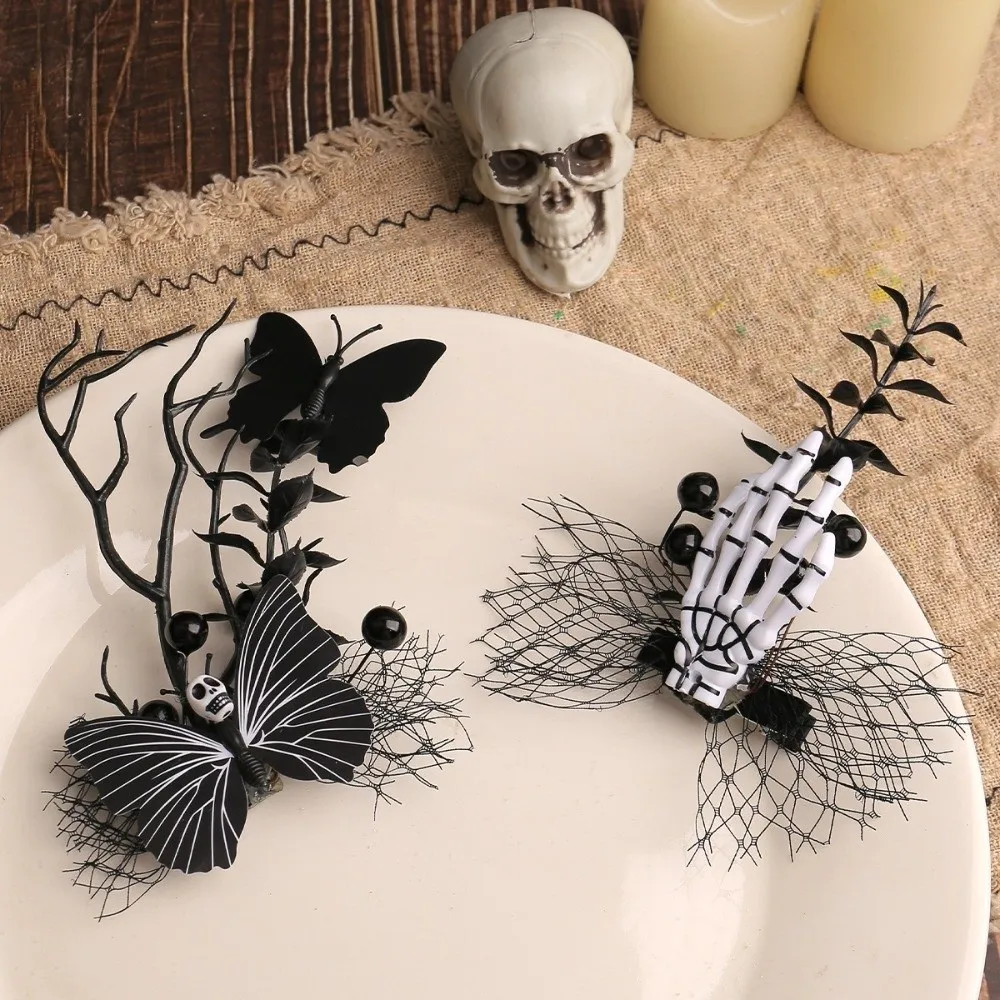 

Gothic Cloth Ghost Claw Hair Clip Flower Harajuku Skeleton Hand Hairpin Steampunk Cosplay Supply Halloween Headwear Girls