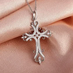 Exquisite Cross Studded Zircon Pendant Necklace for Women Fashion Glamor Wedding Jewelry