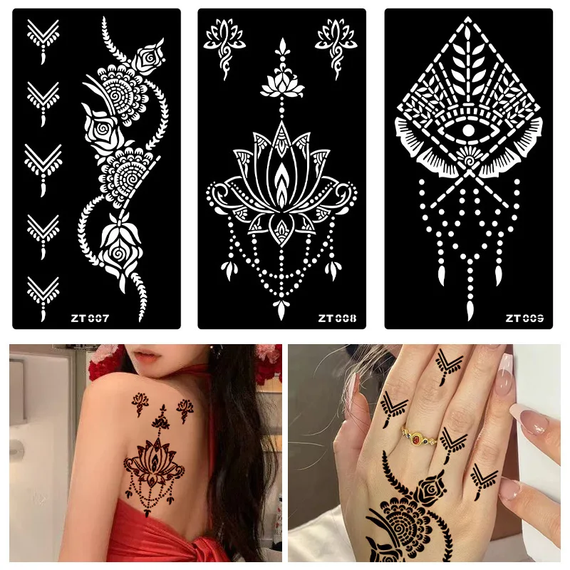 Botanical Tattoo Stencil, Henna Hollow Outline Mold, Indian Ethnic Motif Slip, Body Painting Accessory, Reusable Skin Drawing