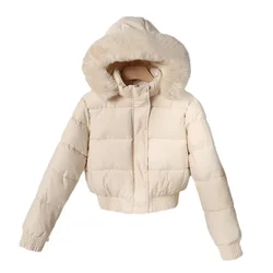 Quilted Hooded Down Jacket for Women, Warm Bakery Coats, Big Fur Collar, Korean Fashion, High Quality, Winter Clothing, New