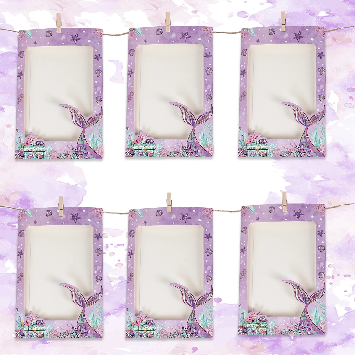 Mermaid Photo Banner Garland 6inch Paper Photo Frame Birthday Banner 1st Baby Girl 1 One Year Mermaid Birthday Party Decoration