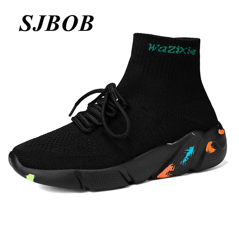

Black High Top Socks Shoes Men Big Size 35-47 Knit Men's Running Shoes Comfort Non-Slip Outdoor Sport Shoes Unisex Tenis Hombres