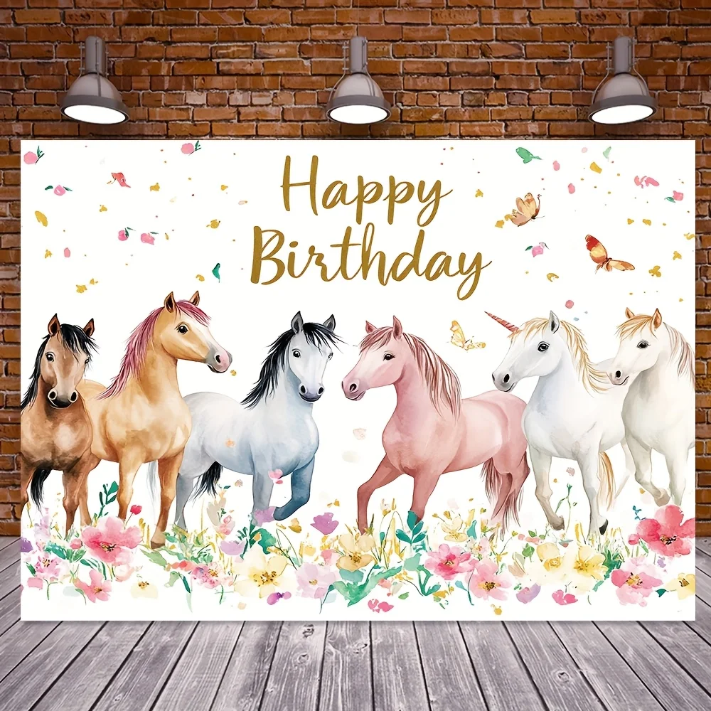 Fundo de cavalo de feliz aniversário, decoração de festa, multifuncional e durável, adequado para casa, paredes e pátios