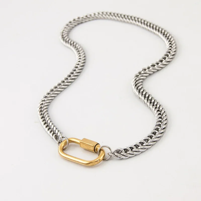 

Women Men Statement Stainless Steel Carabiner Clasp Necklace Chunky Thicker Heavy Chain Golden Jewelry Collar Choker