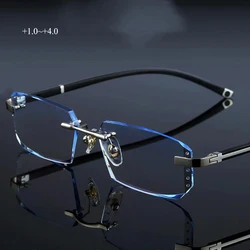 New Cut Edge Presbyopic Glasses Frameless Hd Anti Blue Presbyopic Glasses Men'S Anti Fatigue Presbyopia Clear Glasses Eyewear