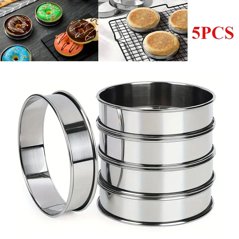 

5 Pieces Muffin Tart Rings Double Rolled Tart Stainless Steel Muffin Metal Round Mold for Food Salad Making Bakeware Culinary