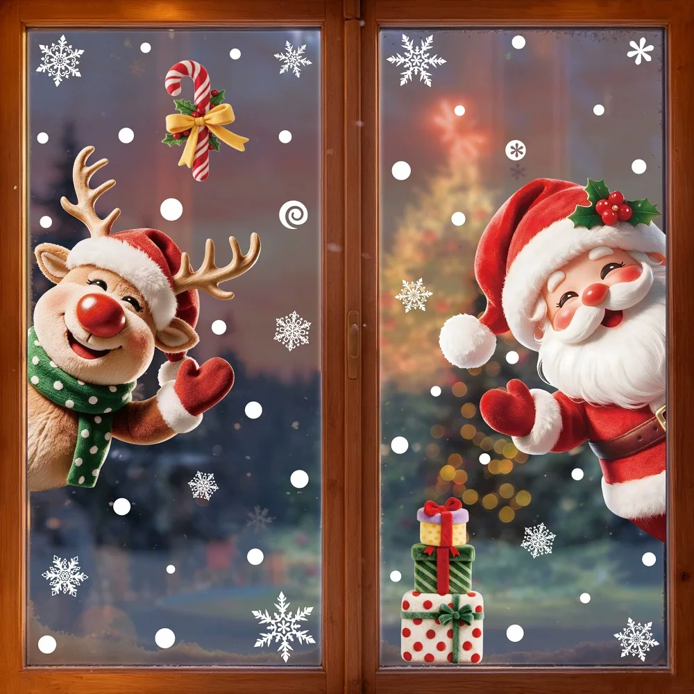 Santa Claus Reindeer Window Stickers Christmas Decoration for Home Shopping Mall Showcase Snowman Decals for Glass