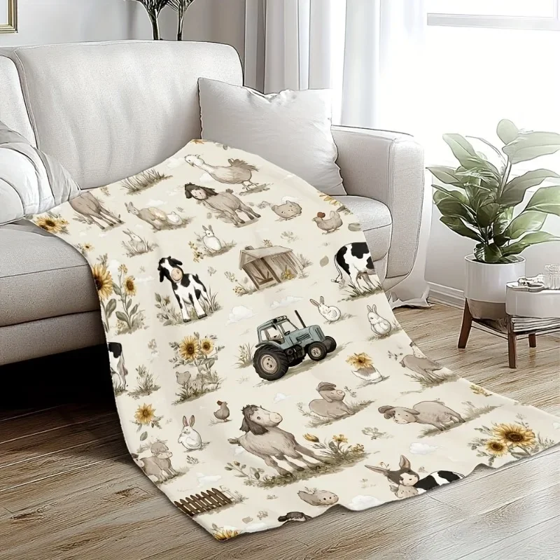 Classic Warm Farm Adventure Scene Printed Flannel Blanket Suitable For Snuggling At Home Or Going Out Comfortable Blanket