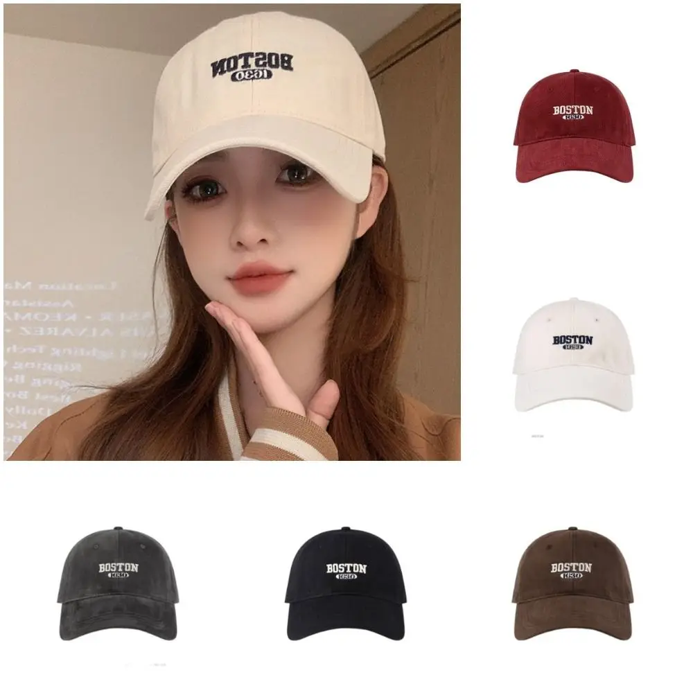 

BOSTON Letter Embroidery Baseball Cap Wide Brim Big Size Peaked Cap Cotton Casual Curved Brim Hat Men