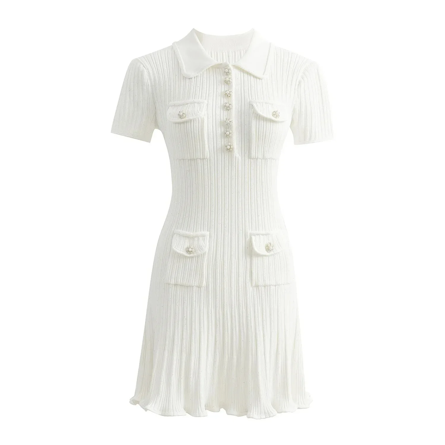 

** Women's Knitted Polo Dress Summer Short Sleeve Mini Dress with Floral Buttons ** (Characters: 73)