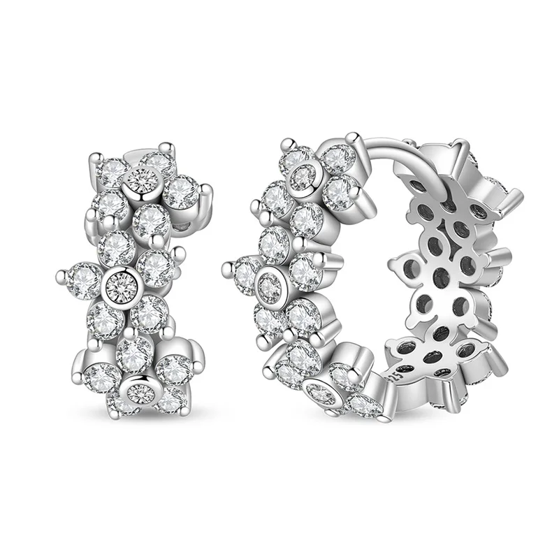 

Original 925 Sterling Silver Hoop Earrings Women Blue Crystal Flower Earrings For Anniversary Wedding Jewelry Gifts