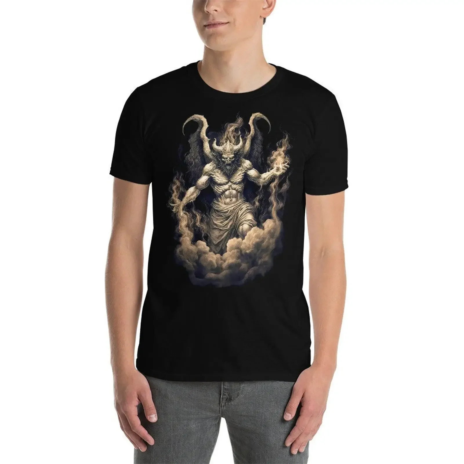 Devil in the Smoke T Shirt Sepia Monochrome Victorian Gothic Engraving Style vintage Washed streetwear Versatile Slightly homme