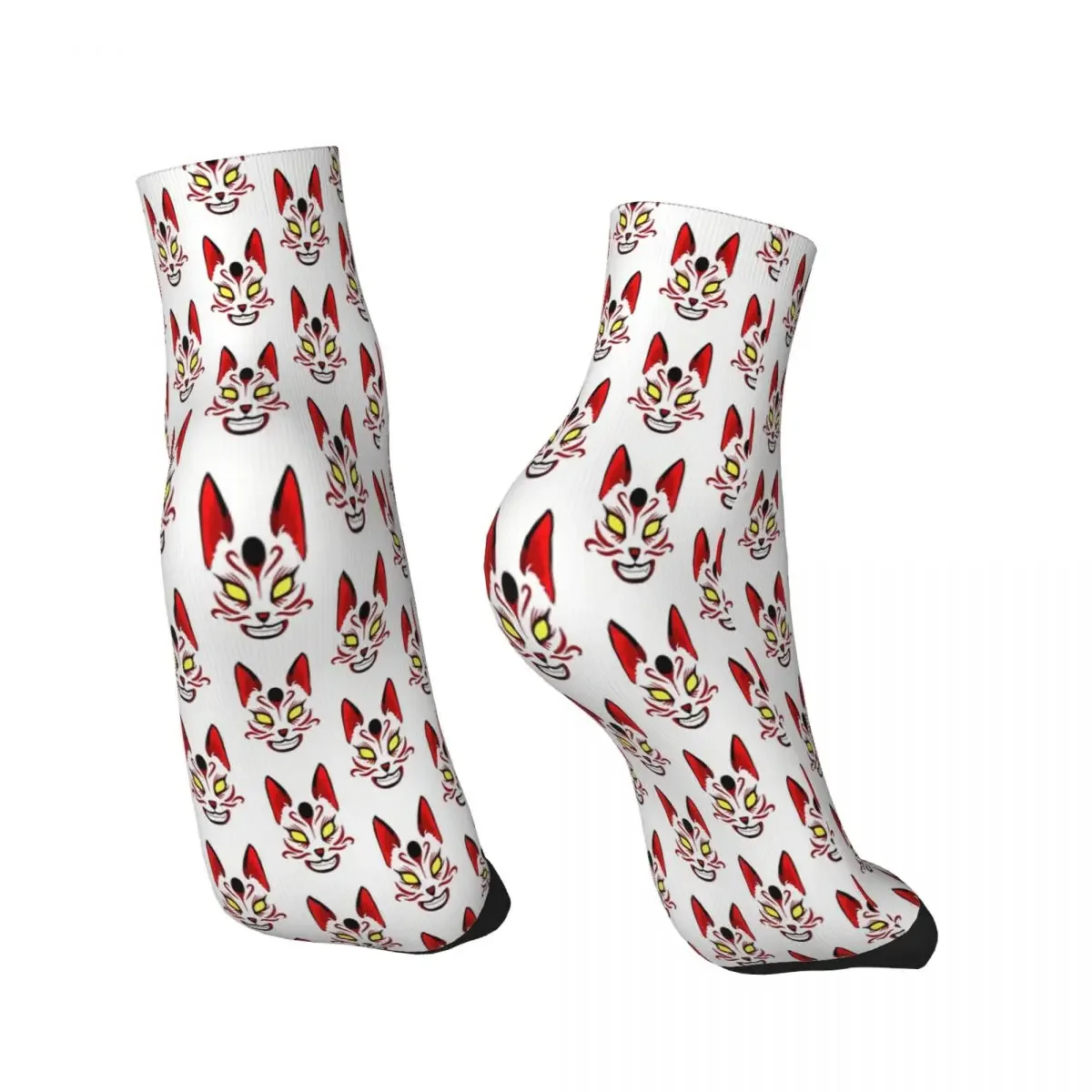 Kitsune-calcetines tobilleros japoneses blancos para hombre y mujer, medias estampadas de invierno