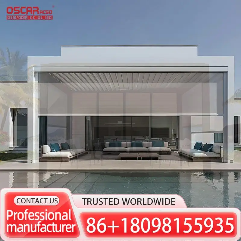 Manivela Manual, sistema de techo de apertura y cierre a prueba de lluvia, Gazebo Mirador, persianas de aluminio, pérgola para uso en Patio y jardín al aire libre