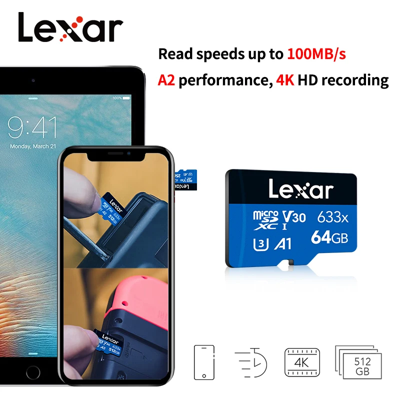 A1 V30 Original Microsd Memory Card for Phone Tablet DVR Lexar Micro SD Card 128GB 64GB 32GB Max 100Mb/s C10 Flash TF Card