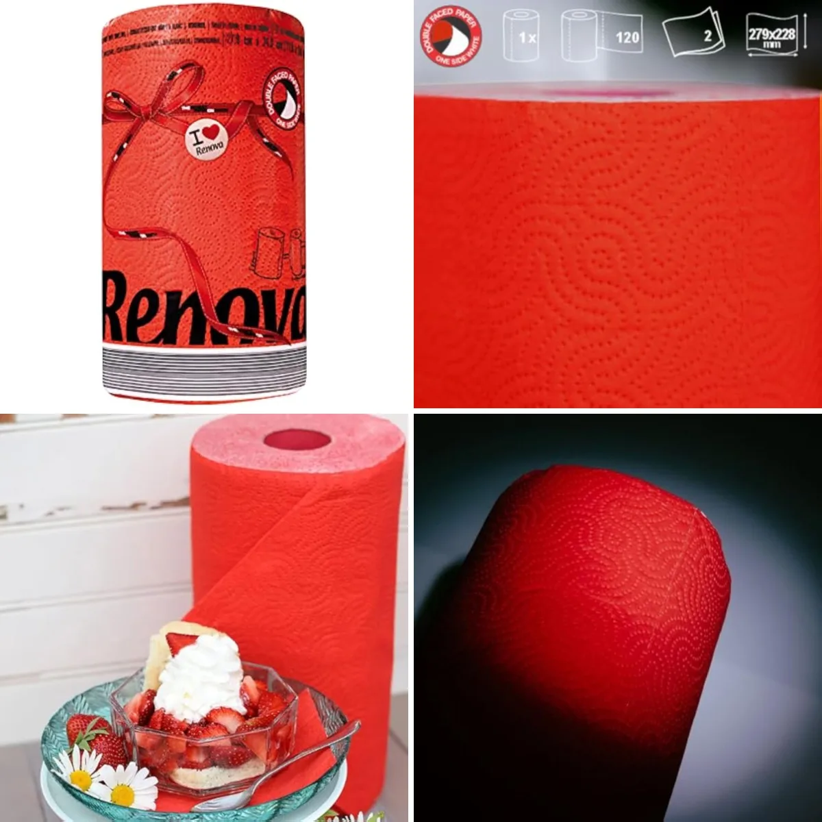 Red Paper Towel Pack - 1 Roll - 120 Sheets - 2 Ply - FSC Certified - Sustainable & Absorbent