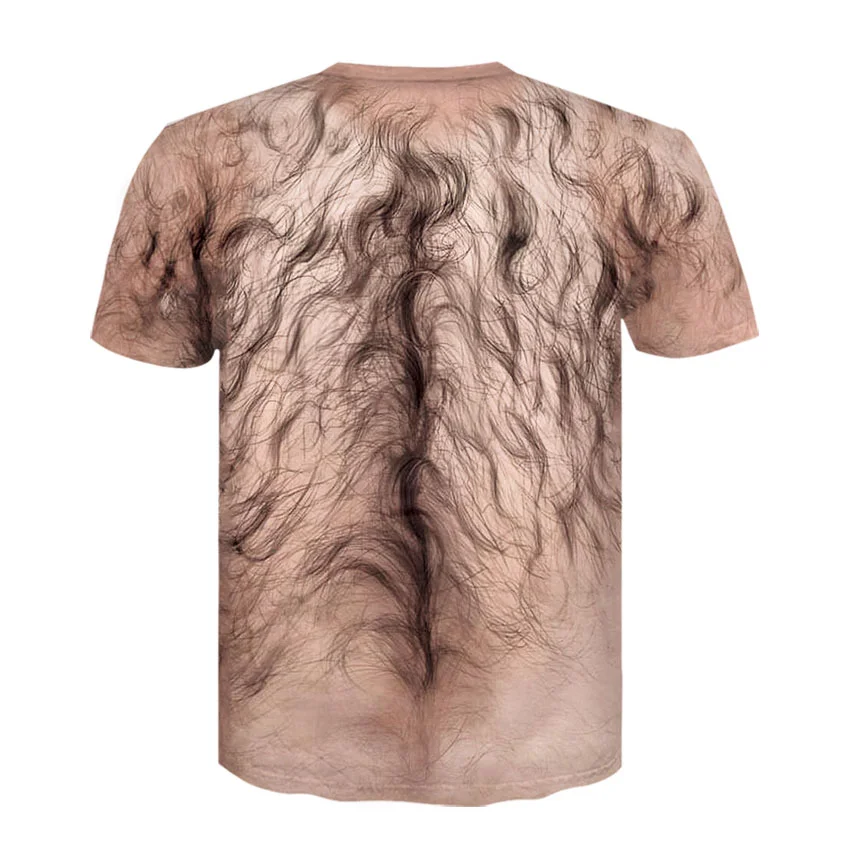 2023 Men's Chest Hair Muscle Short Sleeve T-shirt Cool 3D Printed Street Clothing Male Fake Chest Abdominal Clothing