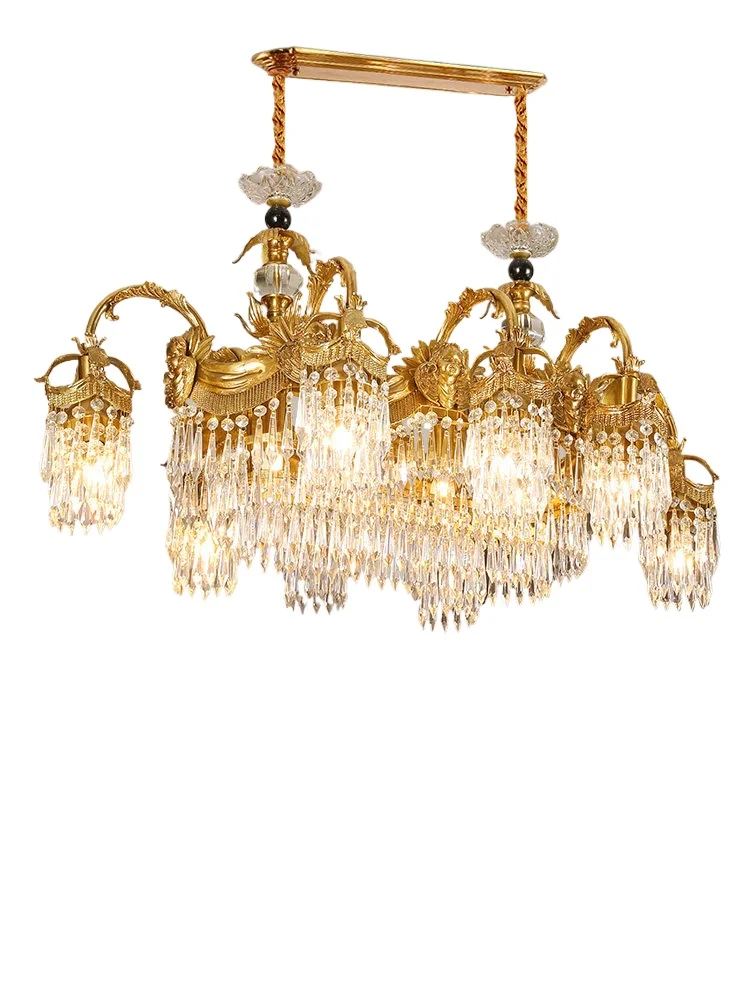 

Медная люстра класса люкс для столовой, в европейском винтажном стиле, для элитной виллы, высококачественное освещение для прямоугольного обеденного стола