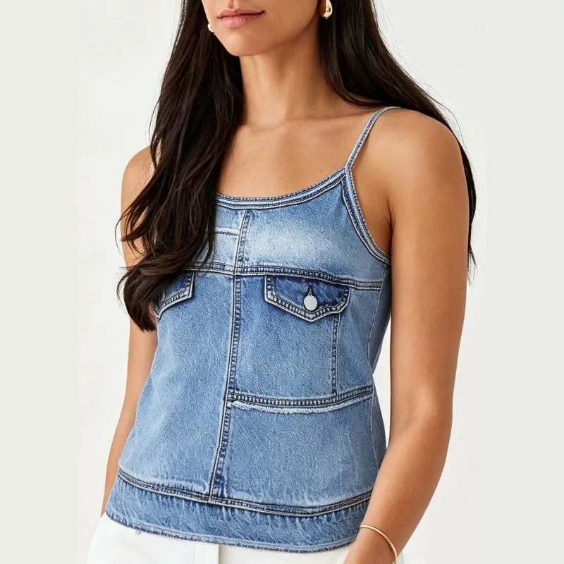 KEXU 2026 Autumn Women Faux Denim Cami Top, Personalized Sleeveless Tank T-Shirt New Arrival For Amazon Foreign Trade