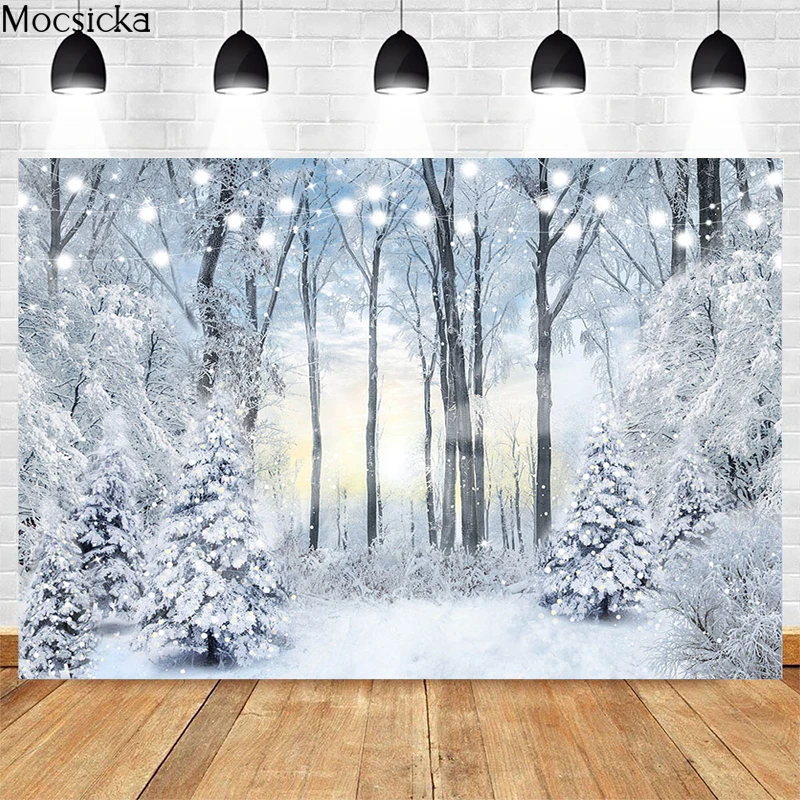 ฤดูหนาวหิมะภูมิทัศน์ฉากหลังสำหรับถ่ายภาพพายุหิมะแช่แข็งป่า Photocall เด็กครอบครัวภาพพื้นหลัง Photo Studio