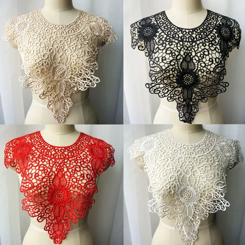 Embroidery Water Soluble Cotton Grid Flower Neck Collar Applique Wedding Gown Bridal Dress Clothes DIY Handwork Patches Craft