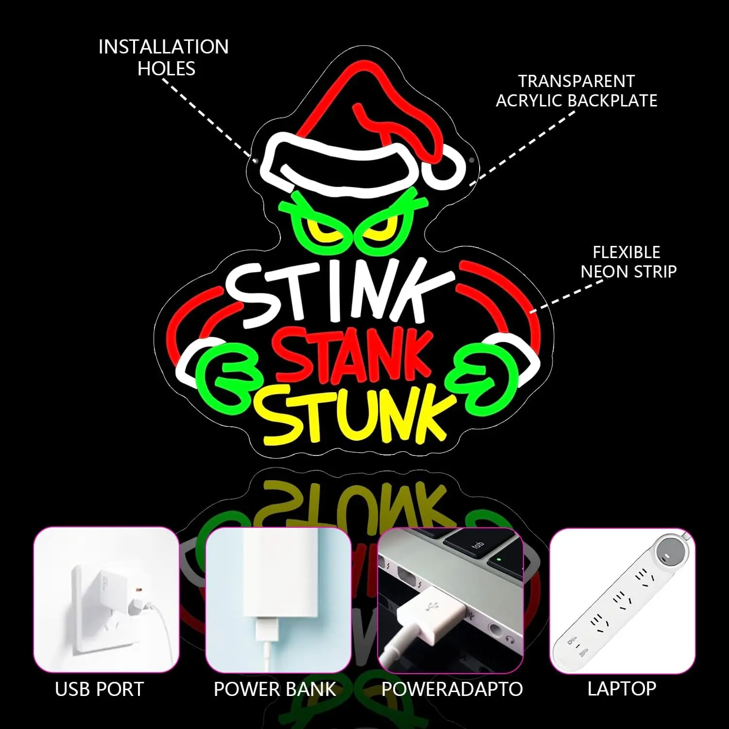 عيد الميلاد النيون تسجيل USB عكس الضوء LED ضوء النيون لغرفة النوم لعبة غرفة رجل الكهف عيد الميلاد حفلة ديكور المنزل هدية عيد الميلاد الخفيفة #4
