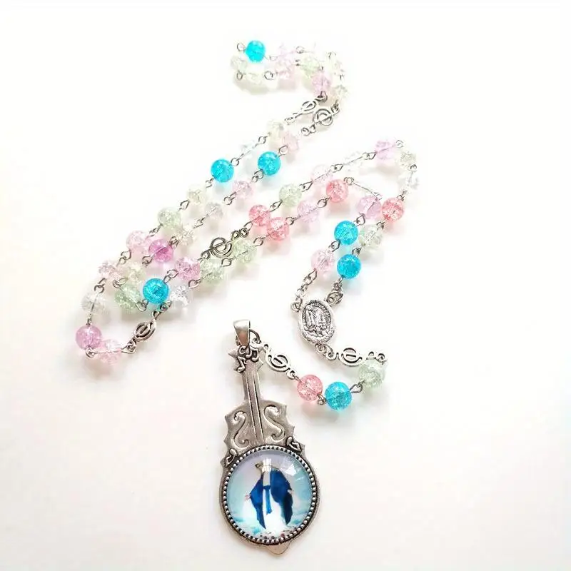 Catholic Rosary Bead Necklace for Women Long Chain Crucifix Cross Pendant Religious Prayer Jewelry