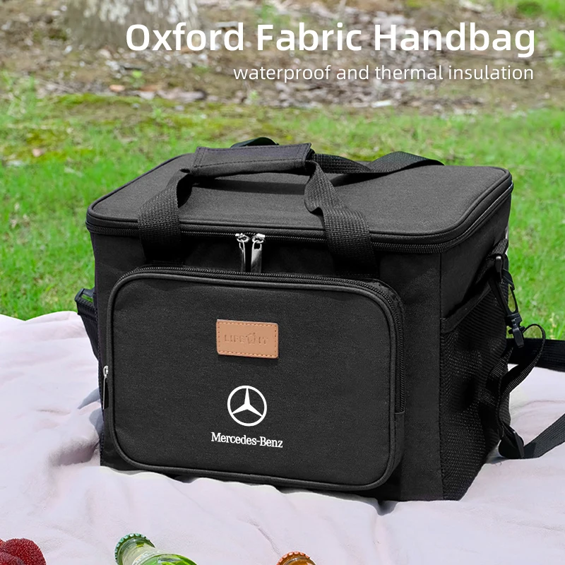 Bolsas de Picnic para almacenamiento de alimentos de tela Oxford para coche, bolsas de caja refrigeradora portátil para Mercedes Benz AMG A C E Class W201 W210 W108 W204