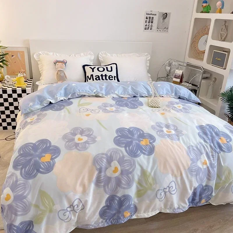 Pink Lily Of The Valley Bedding Set Duvet Cover Soft Queen King Size Flat Bed Sheet Girls Floral Quilt Cover Pillowcase Kawaii