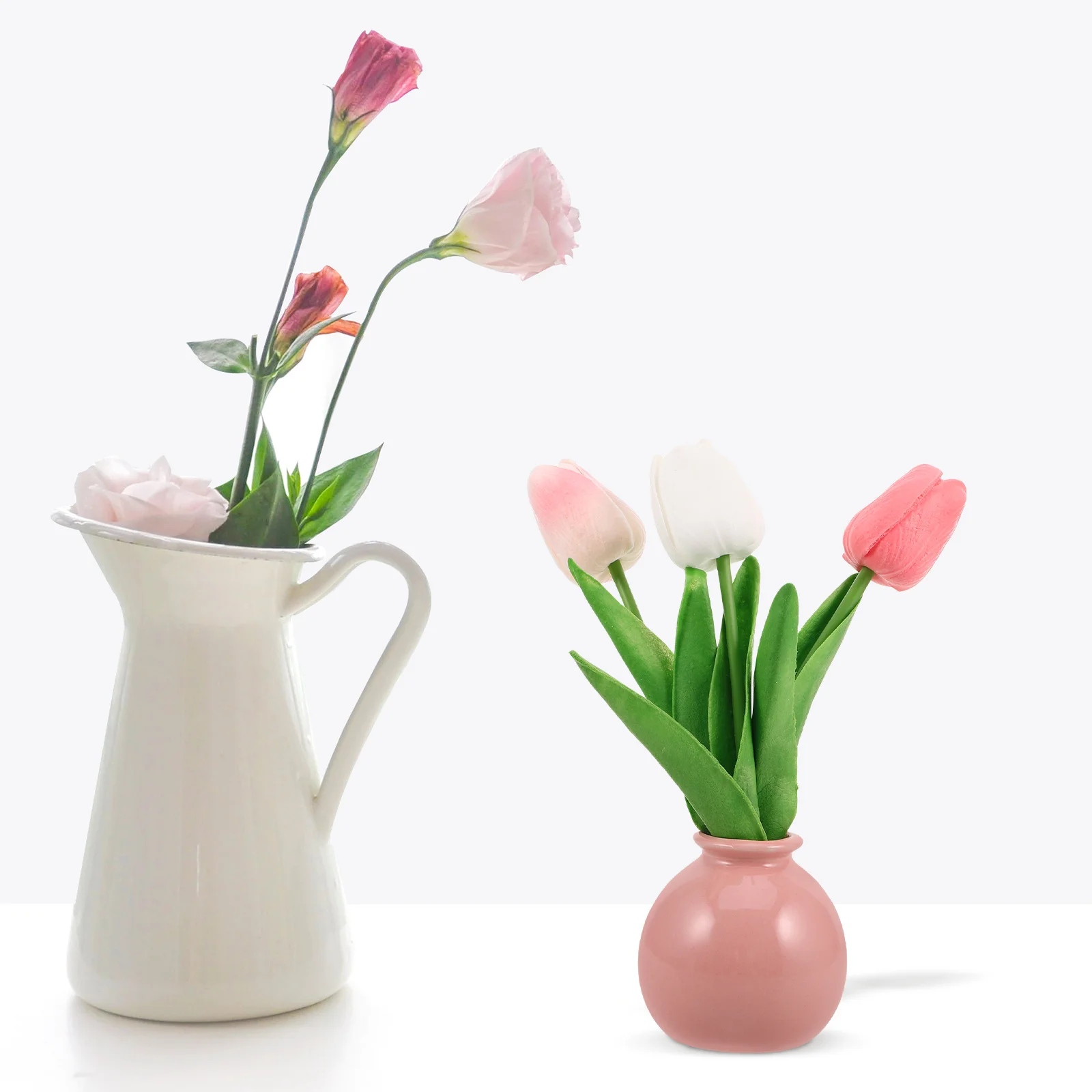 

Dining Room Table Artificial Flowers for Decoration with Vase Tulips Decorate Container Indoor